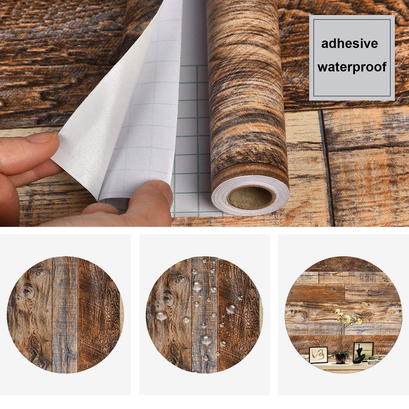 WENMER 17.71" x 394" Brown Wood Peel and Stick Wallpaper Shiplap Self Adhesive Wall Paper Wood Plank Wallpaper for Countertop Cabinet Shelf Drawer Wall Door - Image 5